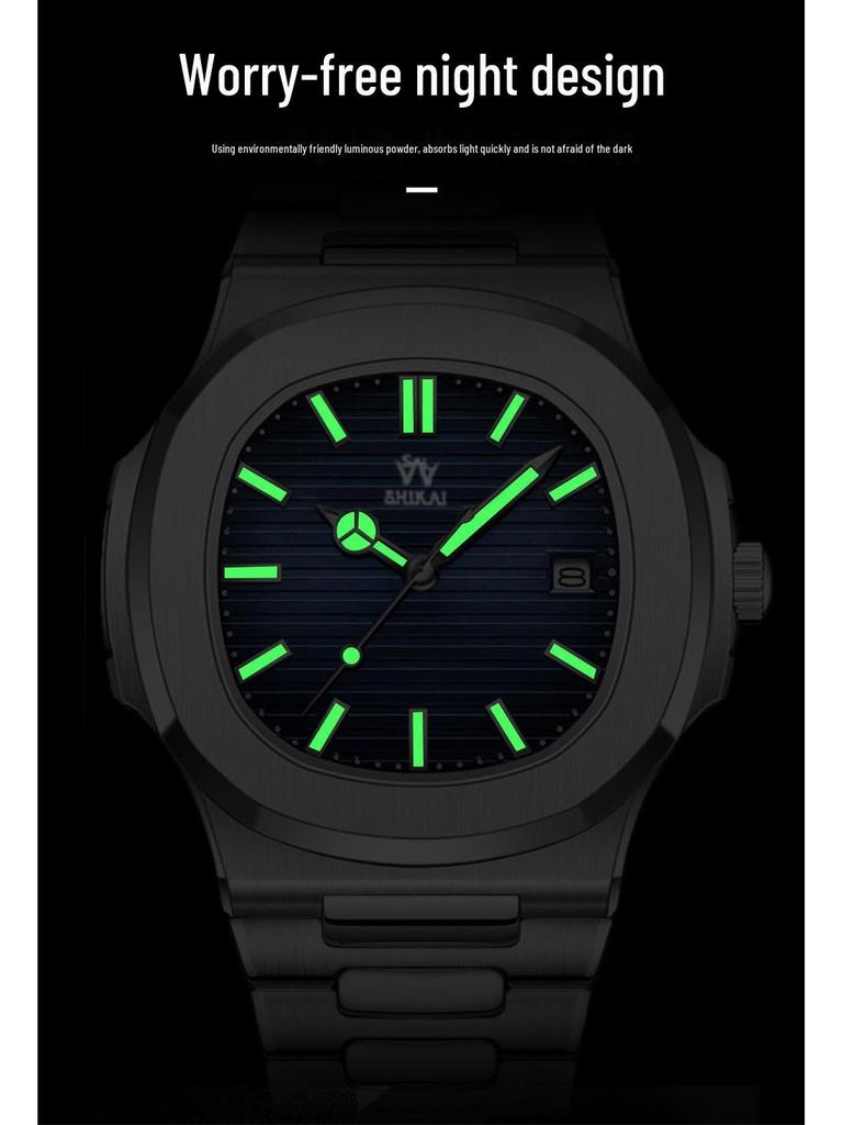Men's Multifunctional Waterproof Quartz Watch with Steel Band and Luminous Display