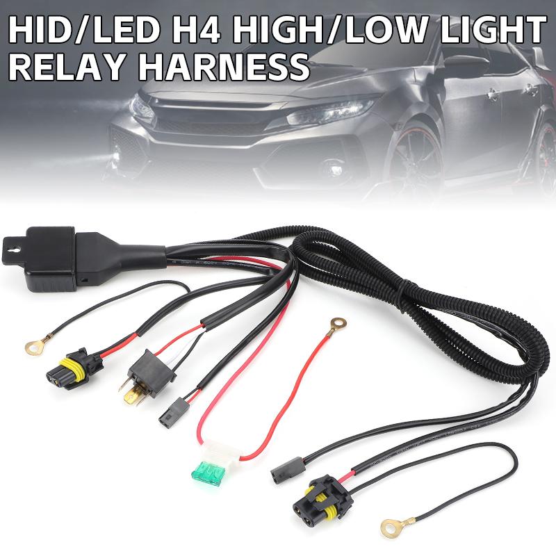 H4 LED Head Light Wiring Harness Kits with Relay Fuse for 12V Bi-Led HID Headlight Foglight Lens Wire Adapter Car Accessories