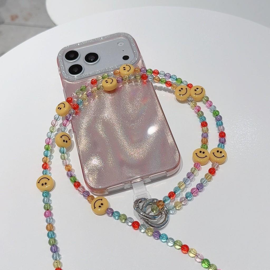Pvc Color Beaded Bear Crossbody Phone Strap With Crystal Smile For Kids And Adults