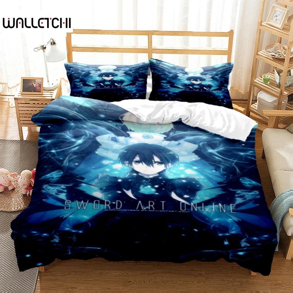 

SAO Anime Art Print Three Piece Bedding Set Fashion Article Boys Or Adults For Beds Quilt Covers Pillowcases Bedding Set 70x133cm 2pcs