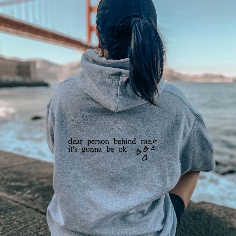 Plain Letter Print Women's Hoodie with Kangaroo Pocket and Drawstring