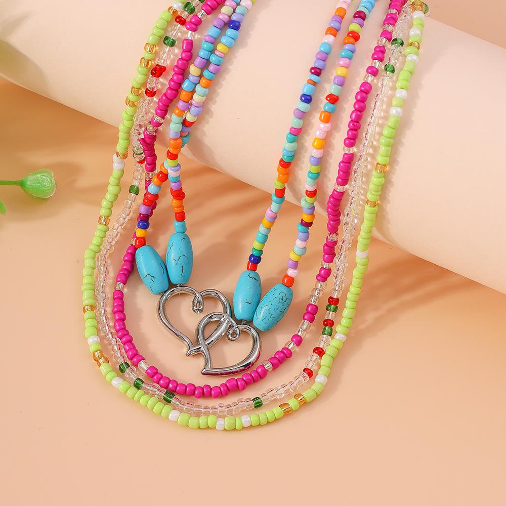 4ocs/set Boho Handmade Colorful Beads Necklace for Women Girls Turquoise Beaded Chokers Necklaces Summer Beach Jewelry Gift