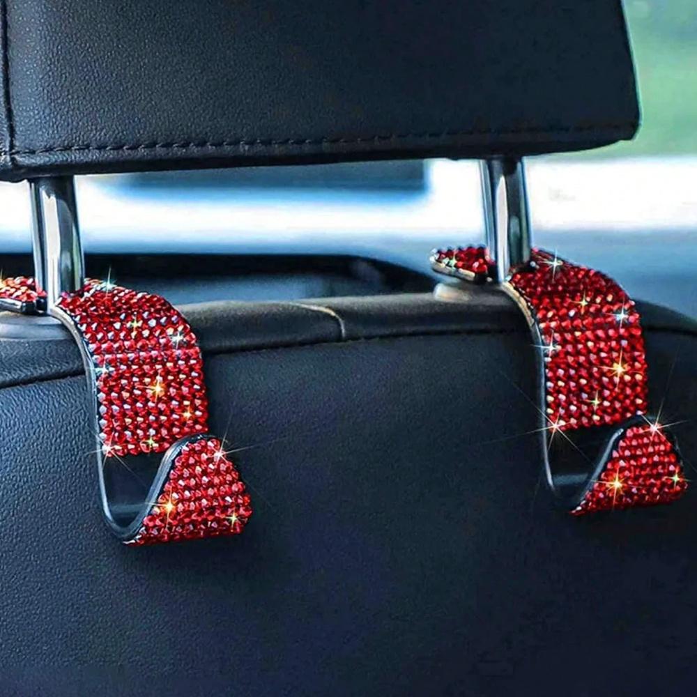 2pcs Artificial Diamond Car Hook, Car Hidden Car Storage Hook Creative Car Seat Hook Hanger Car Accessories For Women