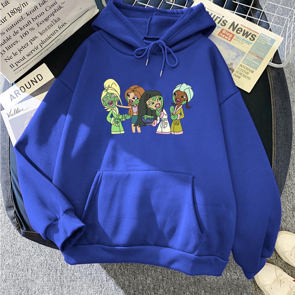 Letter Bratz Hoodies Women Casual Crewneck Sweatshirts Men Kpop Sportswear Fleece Warm Fleece Loose Hoody Green