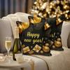Set of 2 Linen Happy New Year Throw Pillow Covers 18x18 Inch Soft Decorative Gold Black Cushion Covers Rustic Farmhouse Holiday Winter Pillow Cases