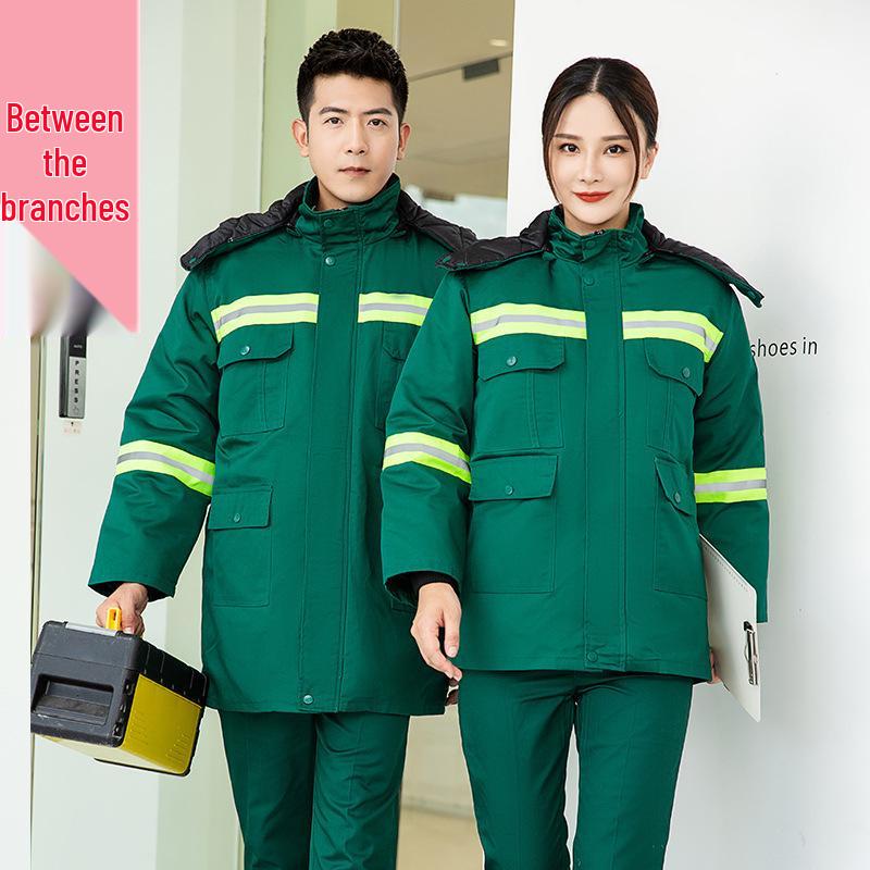 Reflective Cotton Work Jacket for Road and Landscaping Crew - Winter Cold-Proof for Sanitation, Traffic, and Property Management.