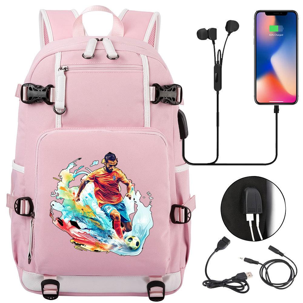 USB Headphone Backpack for Teens Students Boys Girls Leisure Travel Dual Shoulder Bags Soccer Hot Selling Waterproof Large Capacity