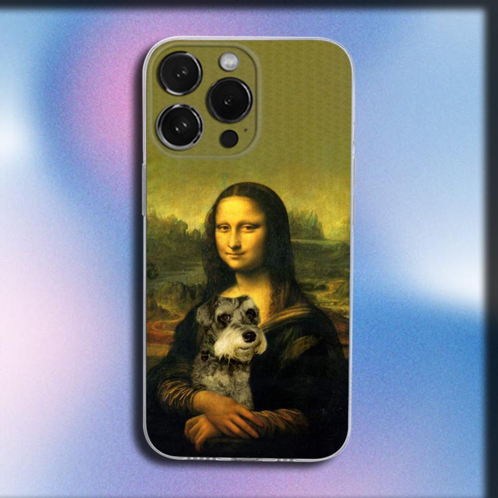 Mona Lisa Pat Dog Art Phone Case For iPhone 16,15,14,13,12,11 Plus,Pro,Max,XR,XS,X,Plus,SE,Mini Transparent Soft Cover