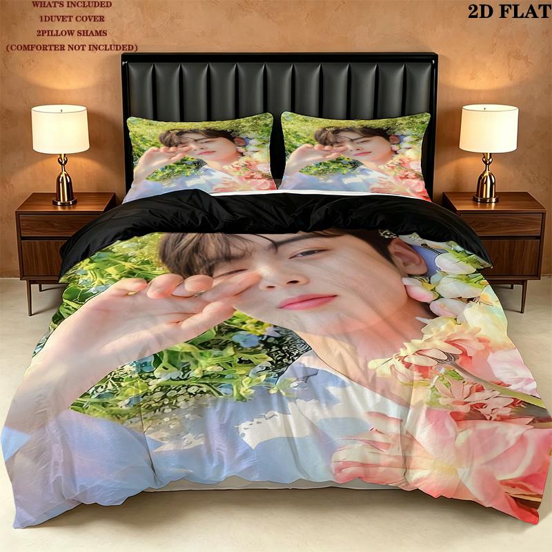 Cha Eunwoo Muster Bettwäsche Bettdecke Set Bettbezug Kissenbezug Zuhause Geburtstagsgeschenk(1 Bettbezug + 2 Kissenbezüge, ohne Füllung)