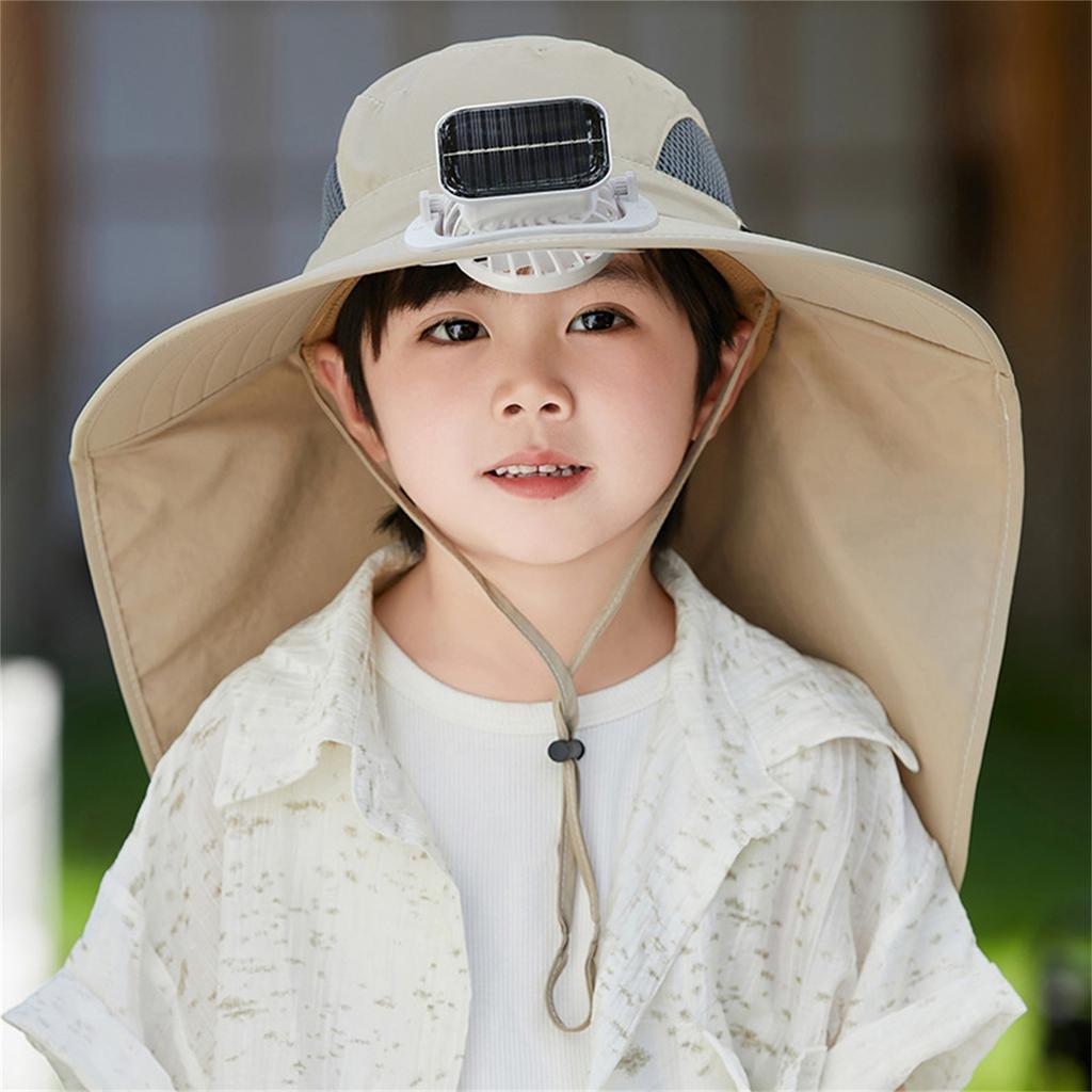 Children's  Outdoor Mountaineering Fishing Sun Hat With Large Solar Fan