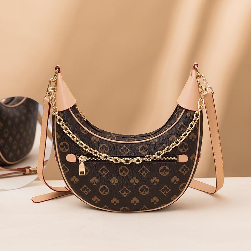 Einseitige Unterarmtasche, Erbsentasche, modische Halbmondtasche, bedruckte Tasche, einseitige Umhänge-Kettentasche, Halbmondtasche mit großem Fassungsvermögen.