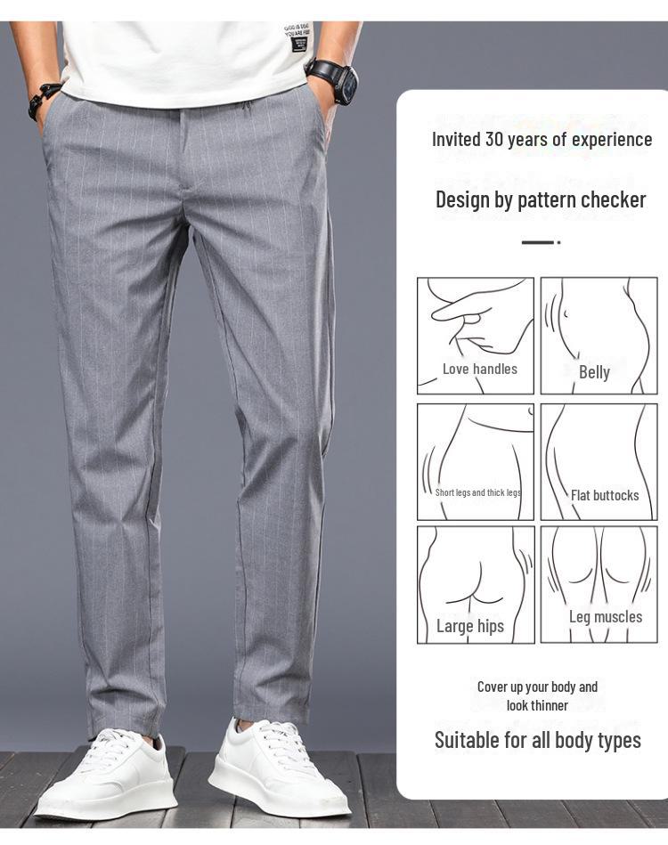 Men's Casual Plaid Elastic Trousers - Korean Style