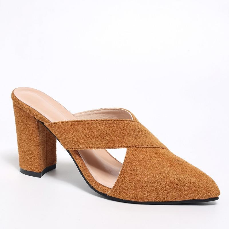 Fashion Women's Fashion Baotou Slippers Autumn New Pointed Head Deep Hollow Suede Anti-slip Wear-resistant High Heels