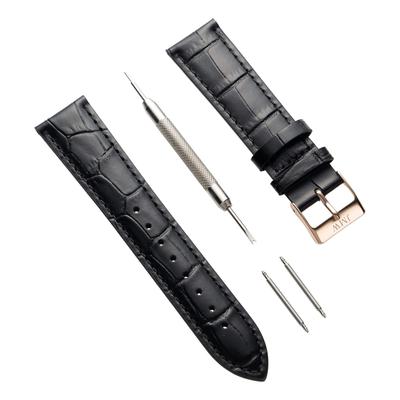 JMW TOKYO Uhr 20mm Bandanstoß Echtes Leder Ersatz Schwarz oder Roségold Federsteg Mondphase Echtes Tagesgeschenk Armband, Breite, Armband, Schließe, Werkzeuge,