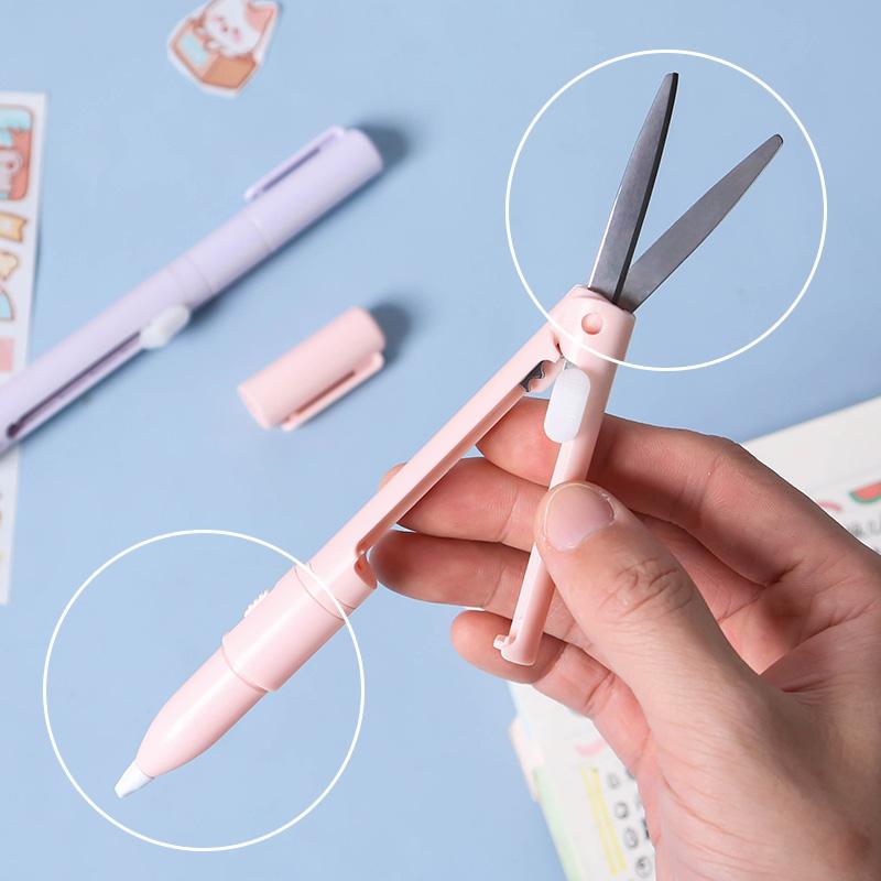 Mini Color Folding Scissor Pen Cutter Portable Size Safe Ceramic Pencutter Utility Knife for Paper Work Diary School