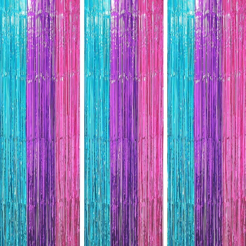 3 Pack 3.3x8.2 Feet Gold Foil Fringe Backdrop Curtains, Tinsel Streamers, Fringe Backdrop for 2025 New Years Eve, Graduation, Birthday, Baby Shower,