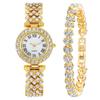 Trendy Unisex Popular Diamond Ladies Watch Ladies Double Layer Diamond Women High Quantity Luxury Quartz Watch Roman Pattern Bracelet Fashion 2PCS