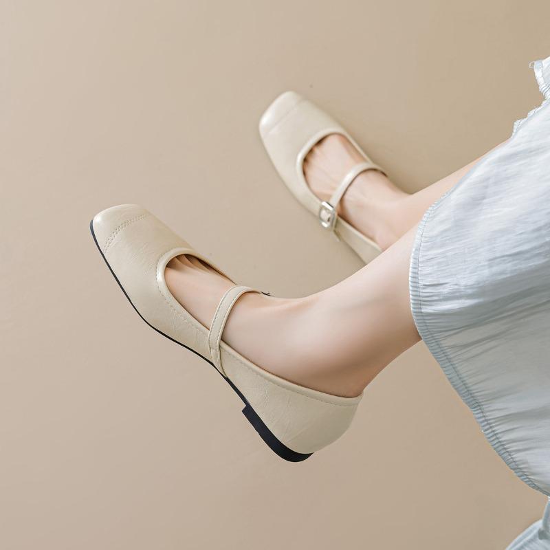 Square-toed Flat-bottomed Shallow-mouthed Single Shoes for Women One-strap Grandma Shoes