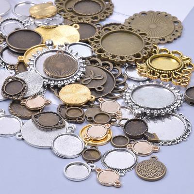 10/20/30pcs Mixed Vintage Alloy Round Blank Settings Base Pendant Metal Cabochon Charms For Jewelry Making Bulk Junk Cases Charm