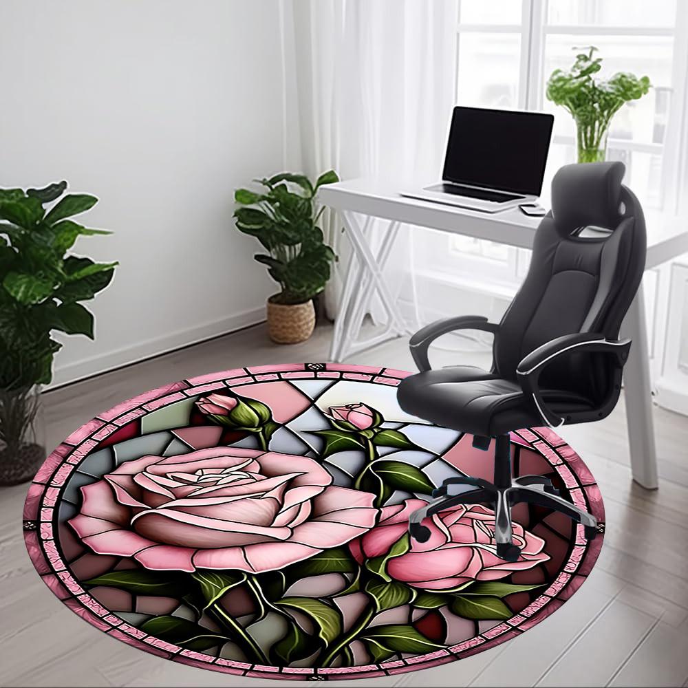 1pc Stained Glass Rose Chair Carpet for Office, Non Slip, Soft and Durable Office Rug