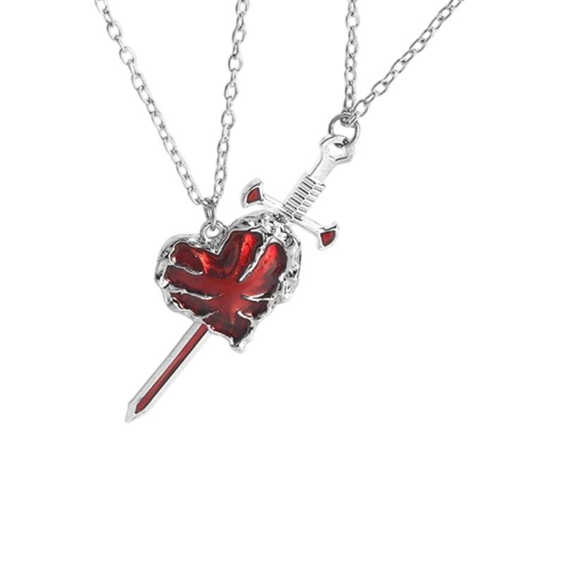 Matching Love Necklace Heart With Rapier Charm Alloy Couples Jewelry For Him Her Gift For Valentines Day