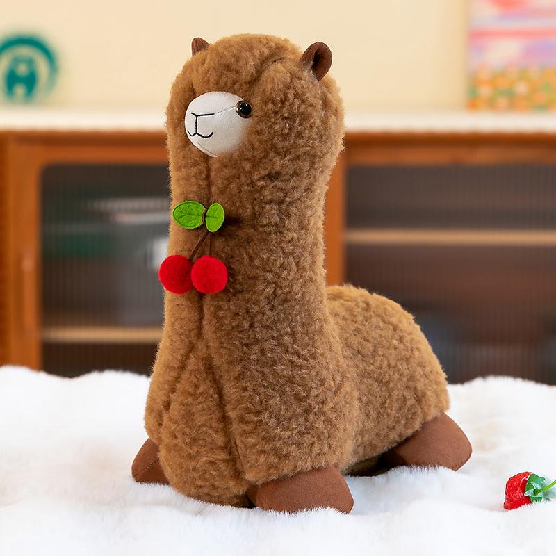 Cute Alpaca Cherry Plush Toy Cartoon Stuffed Animal Soft Flffly Doll Sofa Pillow for Girls Holiday Birthday Gift Room Decor