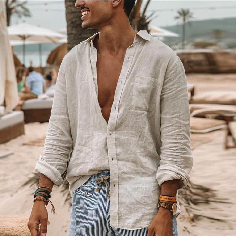Buy Mens Long Sleeve Linen Shirt Casual 