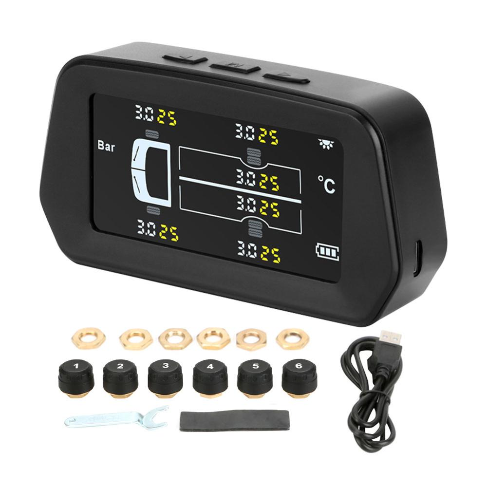 TPMS Automatic Brightness Control USB&Solar Charging Car Tire Wireless Pressure Monitor System Adjustable LCD 4 Tire Sensor