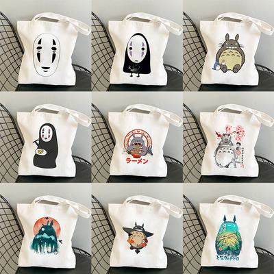Yüzü Yok Adam Studio Ghibli Totoro Shopper Alışveriş Çantası Anime çantası Pamuk Tote Eko Yeniden Kullanılabilir Bolso Çanta Çanta Eko Çanta Yeniden Kullanılabilir