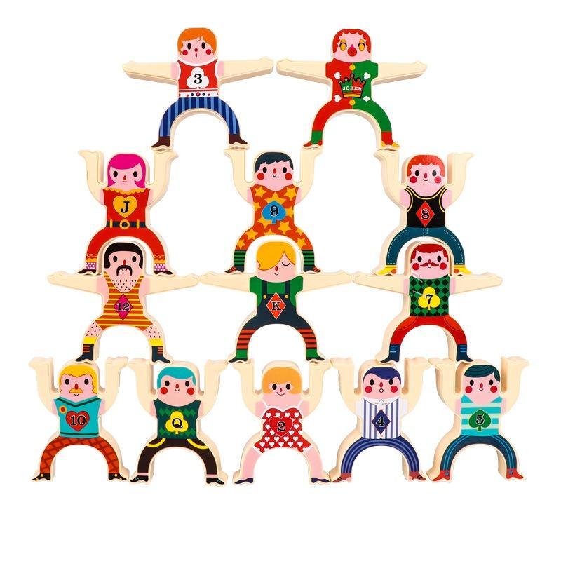 Kinder-Stapel-Balance-Bausteine-Spiel inklusive 16 Cartoon-DIY-Aufklebern und -Figuren, Lernspielzeug für Kinder, Geschenk ab 3 Jahren