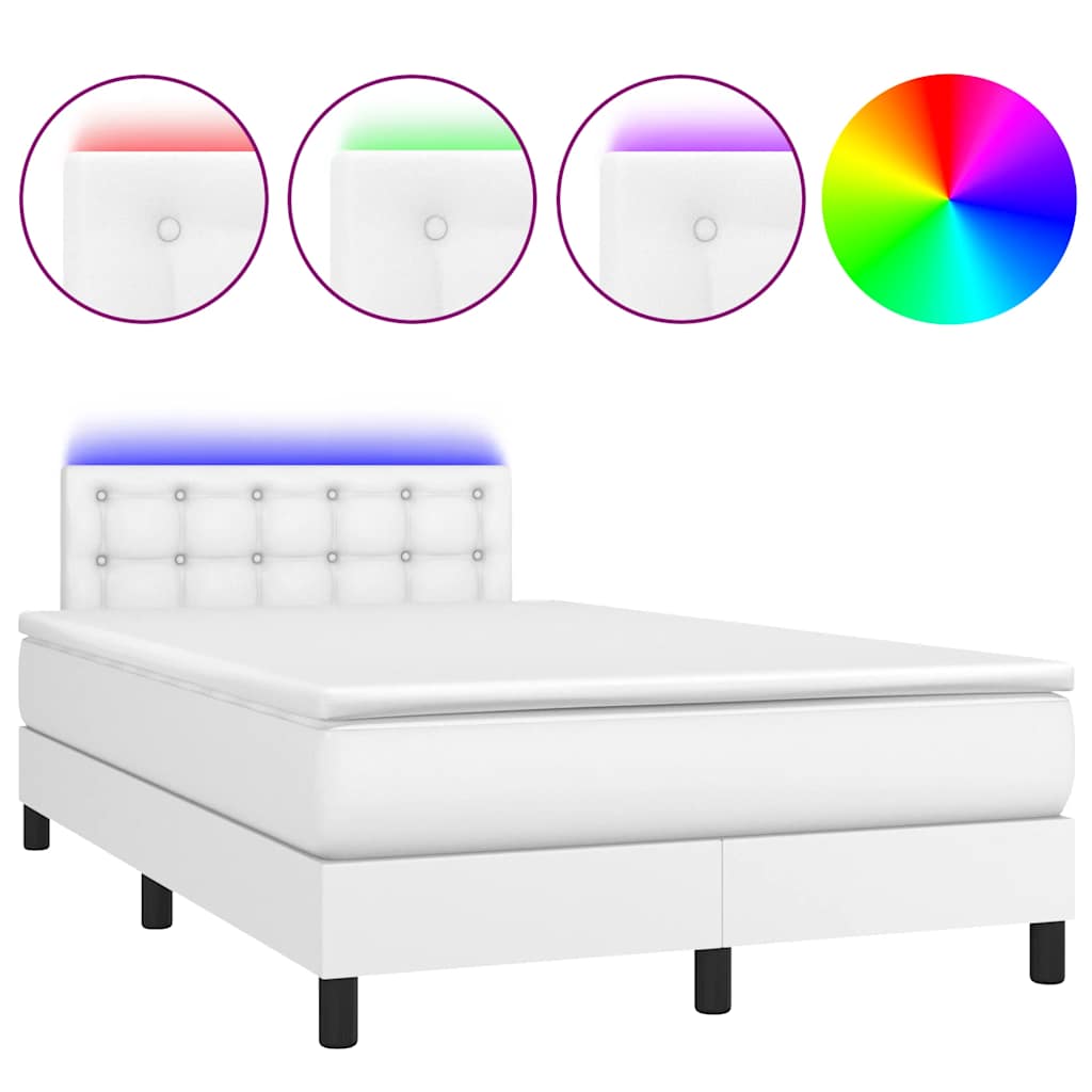 Box Spring Bed with Mattress & LED Light White 120 x 190 cm Artificial Leather