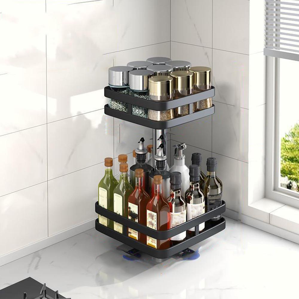 Carbon Steel Kitchen Storage Tray 360° Rotation Rotating Spice Shelf Spice Bottle