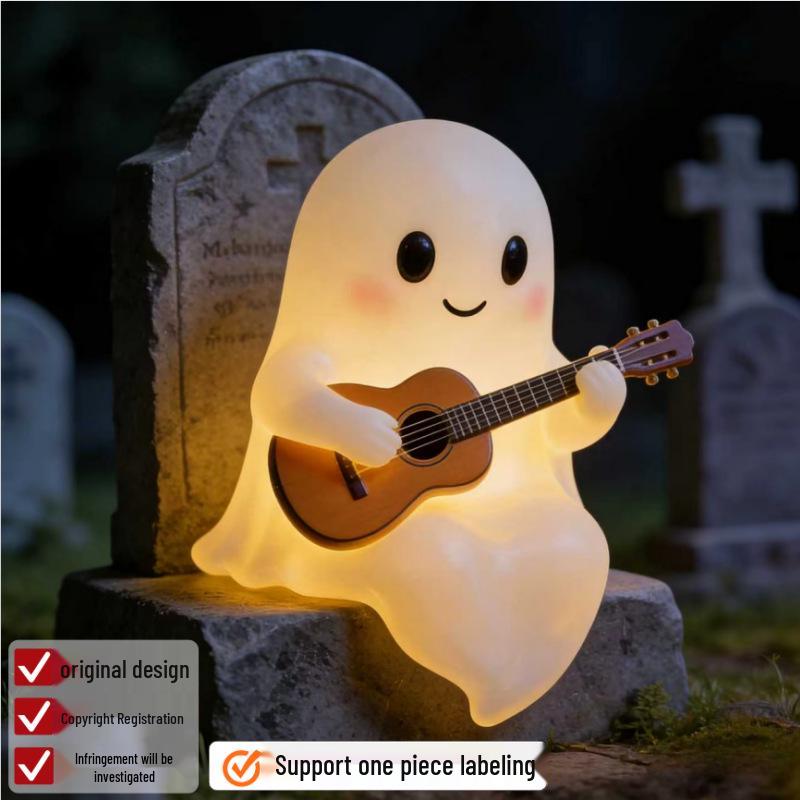 Halloween Ghost Reading Night Light - Cute Resin Book Shelf Ornament