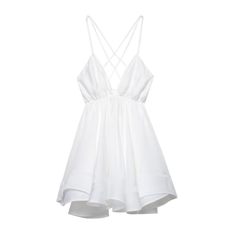 

Kaslead Новое поступление Женское модное платье-слинг Сексуальные бретели Открытая спина Приталенное А-силуэт White L