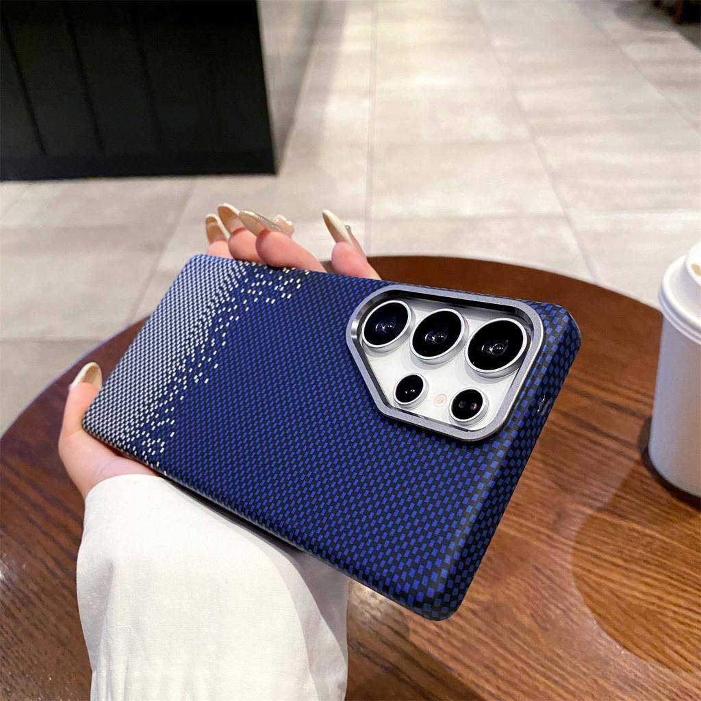 S25+ Luxury Cover for Samsung Galaxy S25 Plus Ultra Phone Case Carbon Fiber Kevlar Pattern Magnetic Slim Protective