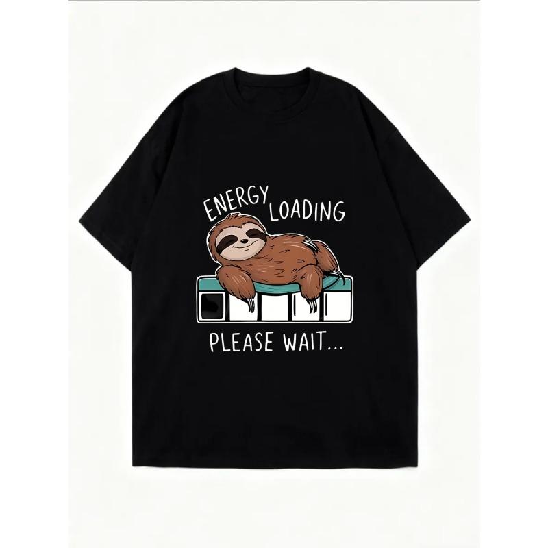 Crewneck T Shirt White Sloth Energy Loading Please Wait Graphic Print Casual Wear For Women And Girls Summer Outfit Streetwear Fashion Top