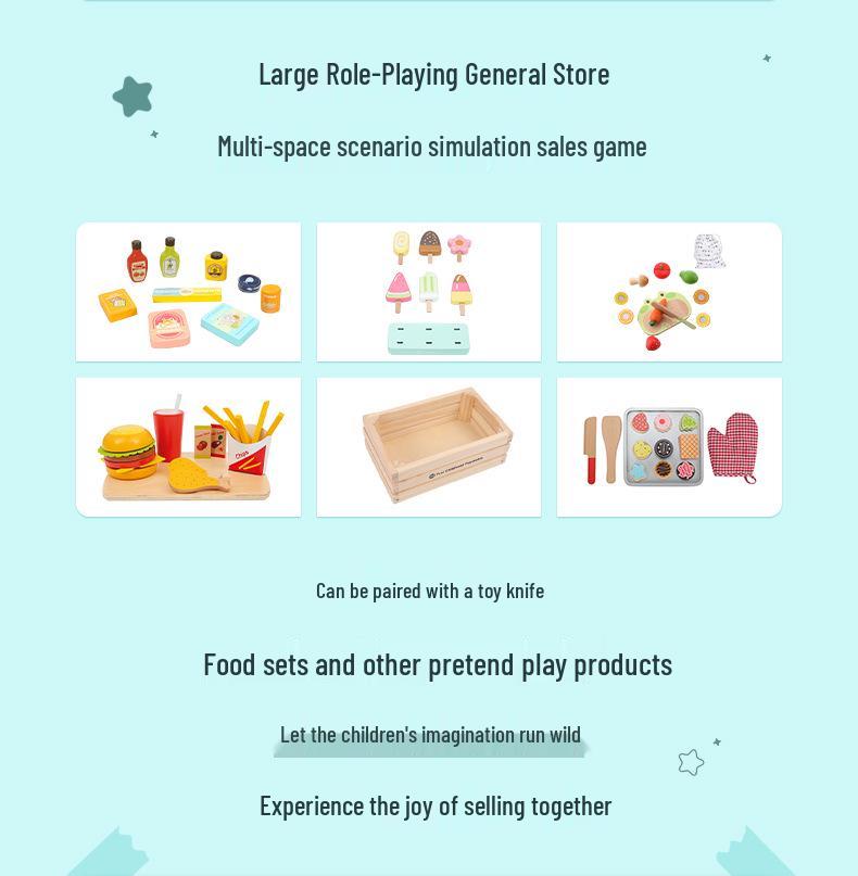 Figani Wooden Play Grocery Store for Kids - Educational Role Play Toys