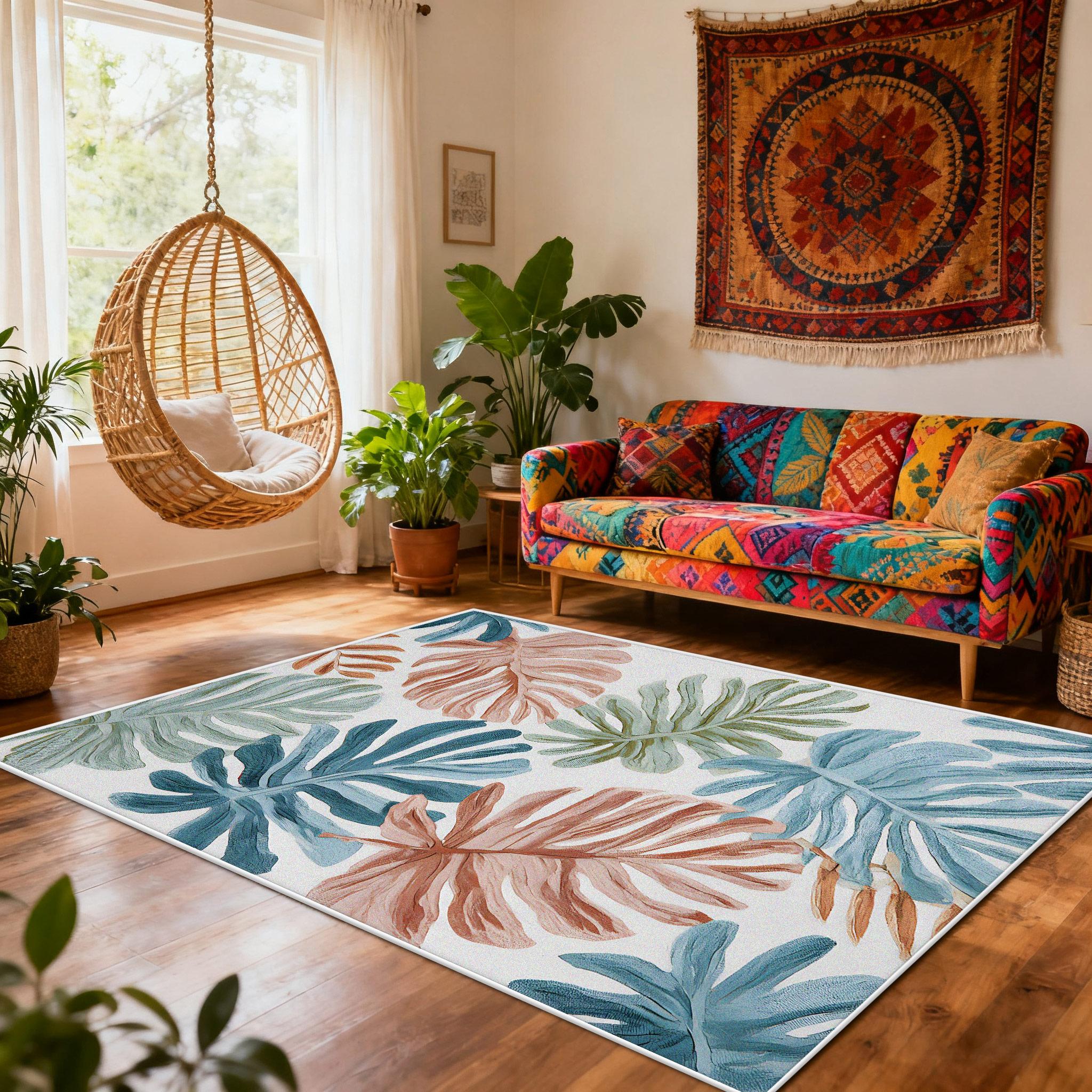 

American Style Plant Design Living Room Carpet Balcony Retro Decoration Home Plush Floor Mat Washable Foldable Bedroom Rug Soft 60x90cm