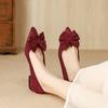 Festive Red Flat Shoes, New Bows Can Be Worn Daily Without Tiring Feet, Short Heels, Pointed Single Shoes for Women