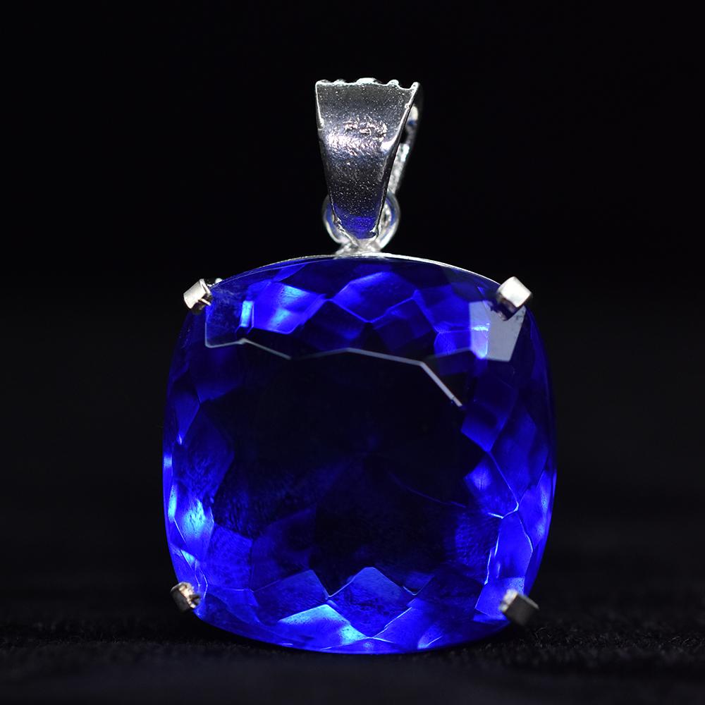 BLUE Sapphire 91 Ct CERTIFIED Square Cushion 925 Sterling Silver GEMS Pendant MY-PD-147-NS