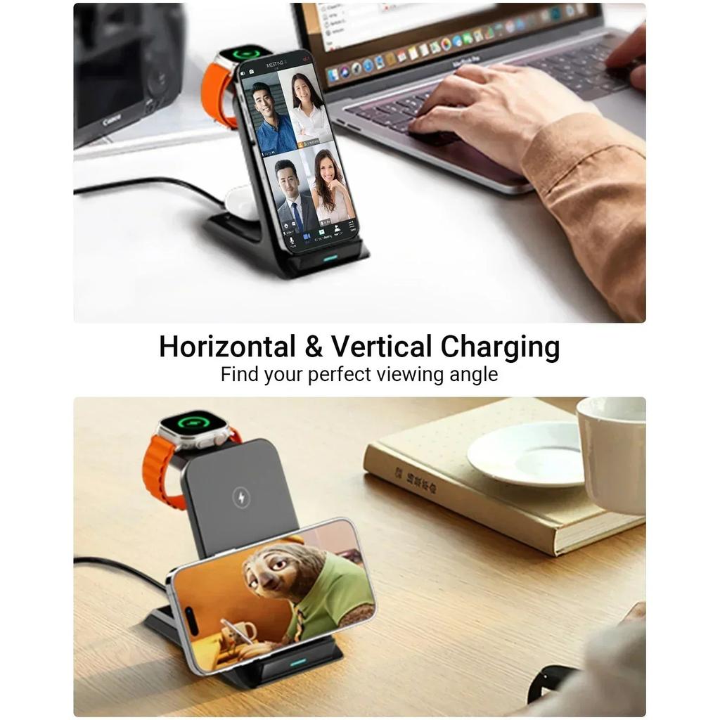 3 In 1 Wireless Charger Stand Fast Charging Station Dock For iPhone 16/15/14/13 Pro Max  iWatch 9/8/7/6/5 Airpods 3/2