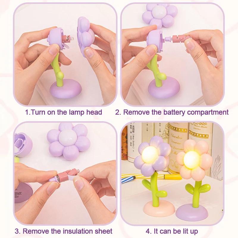 Cute Mini LED Flower Night Light Small Table Lamp Desktop Bedside Bedroom Ambient Light Children Toy Kids Holiday Gift Ornament