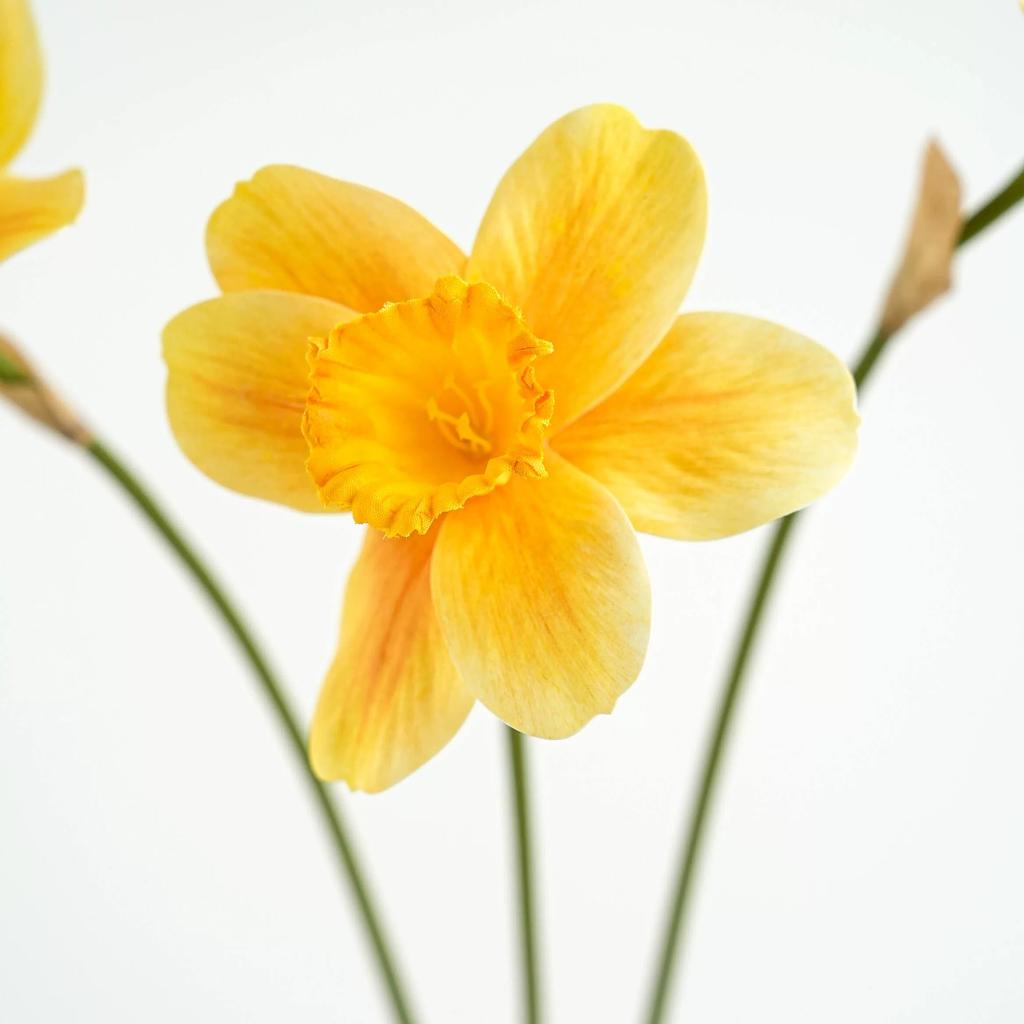 3Pcs Artificial Daffodil Flowers Yellow Faux Flower Bouquet Orange for Home Wedding Decor Floral Arrangement