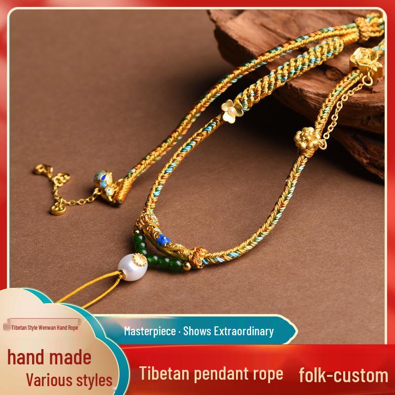 Tibetan Handmade Ethnic Pendant Necklace with Hand-Painted Thangka Amulet