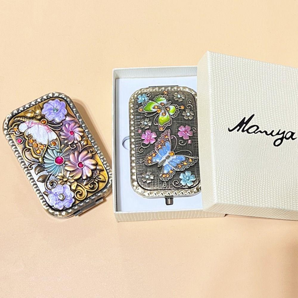 Retro Makeup Mirror Square Cosmetic Folding Mirror Deroration Compact Pocket Mirror  Women