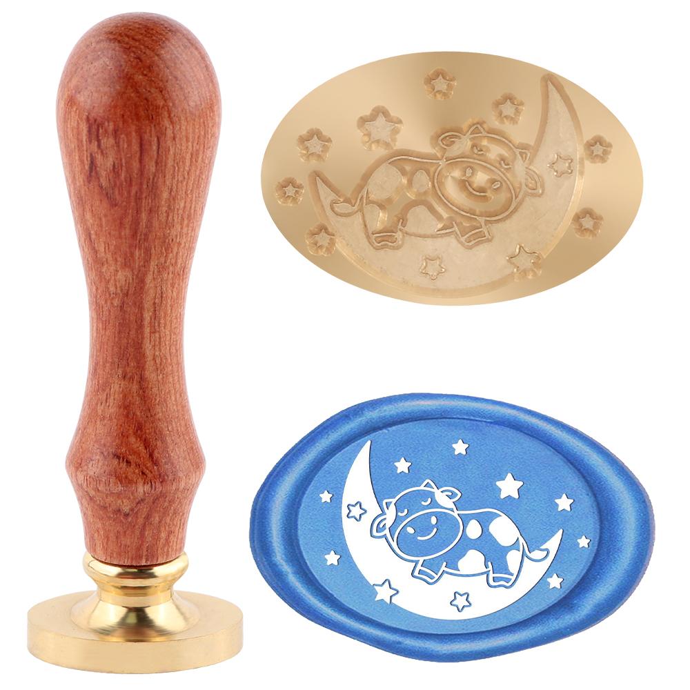

Cow Hand Oval Wax Seal Stamp, Flowers pattern Sealing Wax Stamp 30x20mm Wax Seal Stamp Brass Head and Wooden Handle for Wedding