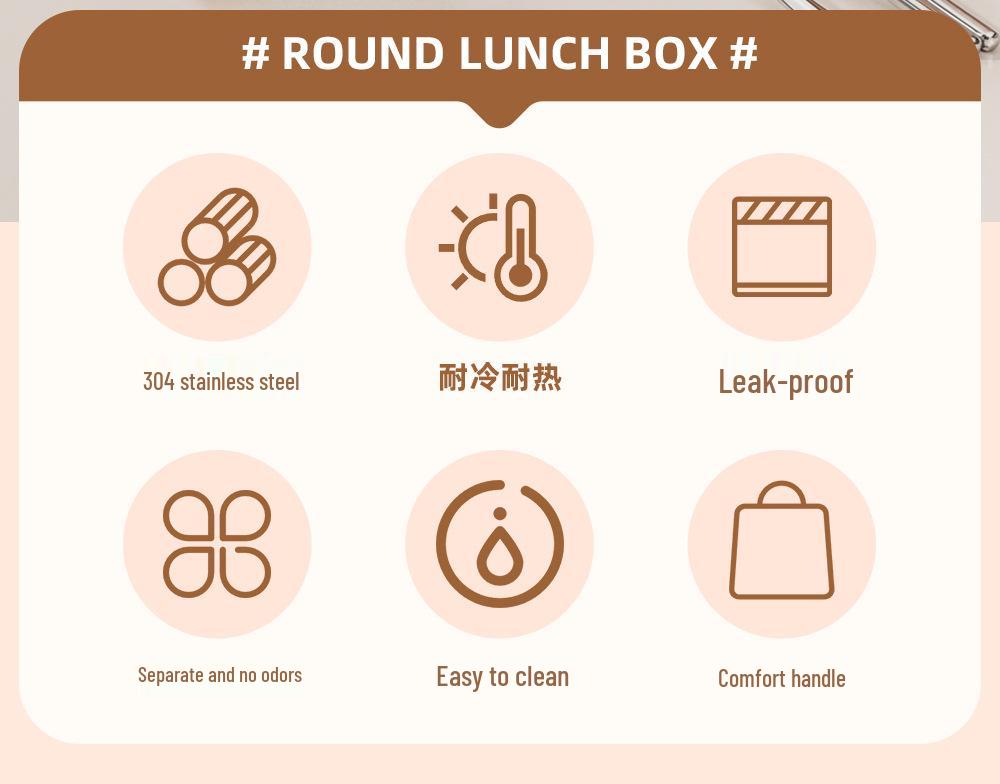 304 Stainless Steel Insulated Japanese-Style Bento Lunch Box - Microwaveable for Office Workers and Students