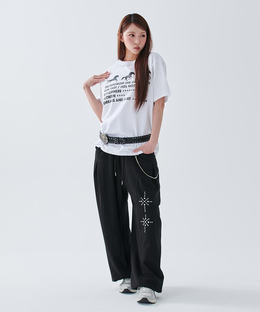 ESCAPEFROM [Escf X Hot Today] E Star Hotfix Detail Incision Sweatpants Black