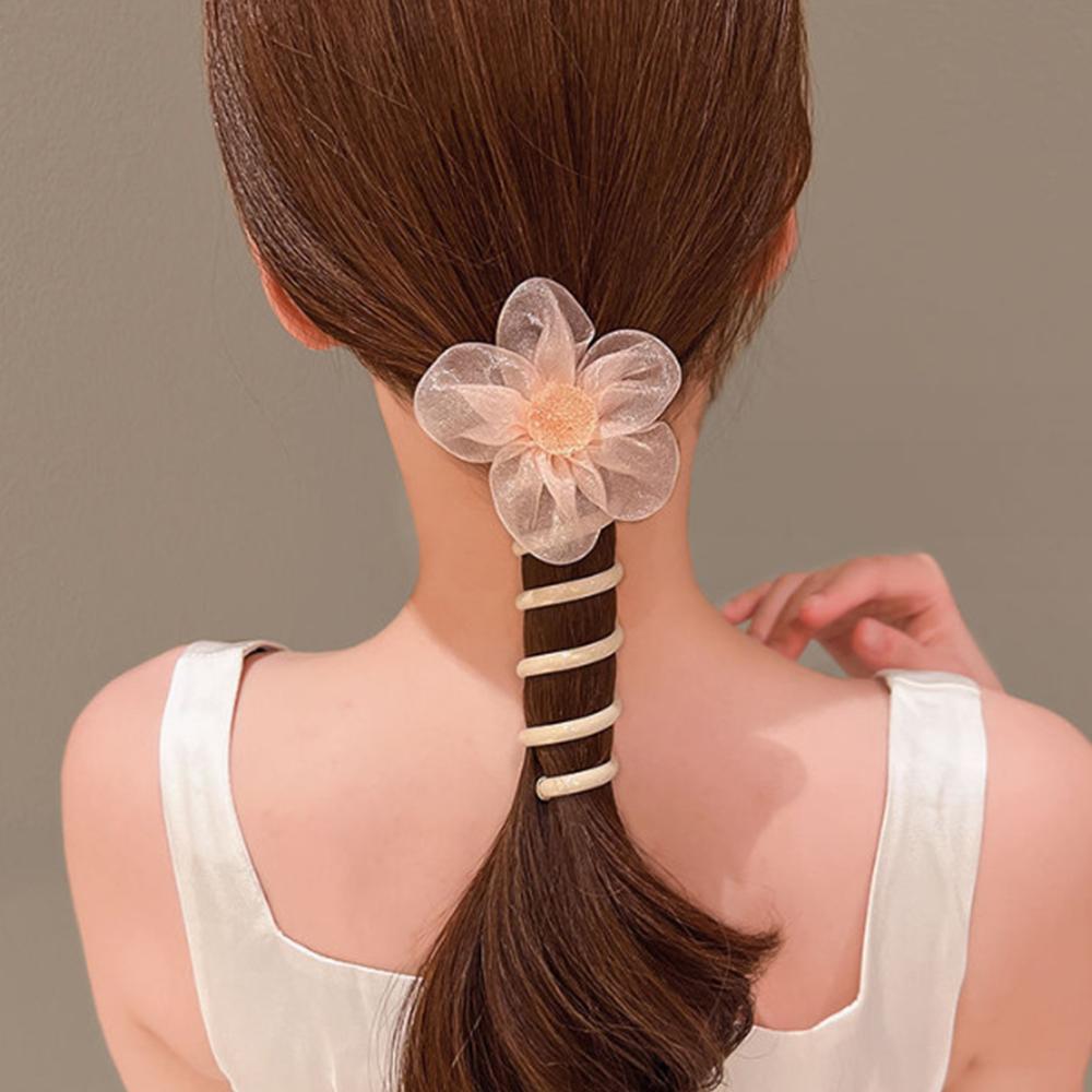 

High Elastic Phone Line Hair Loop Sweet Flower Bubble Braid Headband Woman Style 1