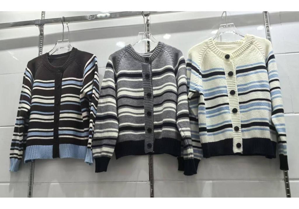 Forest Academy Style Women's Striped Cardigan - Single-Breasted Knitwear for Autumn/Winter